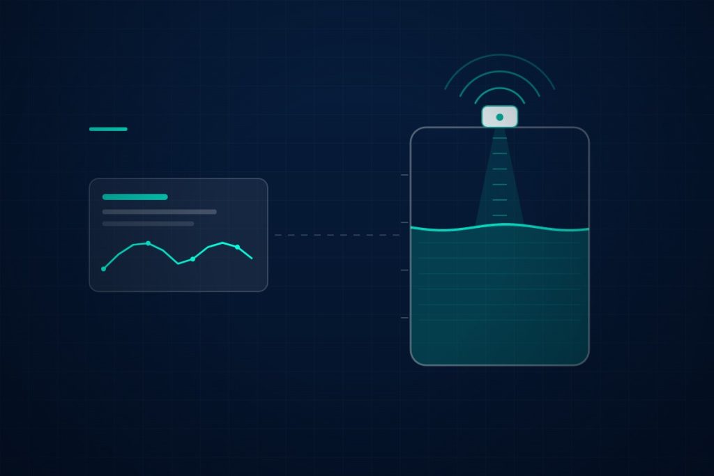 Monitoreo de estanques: sensor IoT midiendo el nivel de un estanque de agua y enviando los datos a una plataforma web